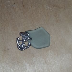 Sea glass and silver anchor pendant
